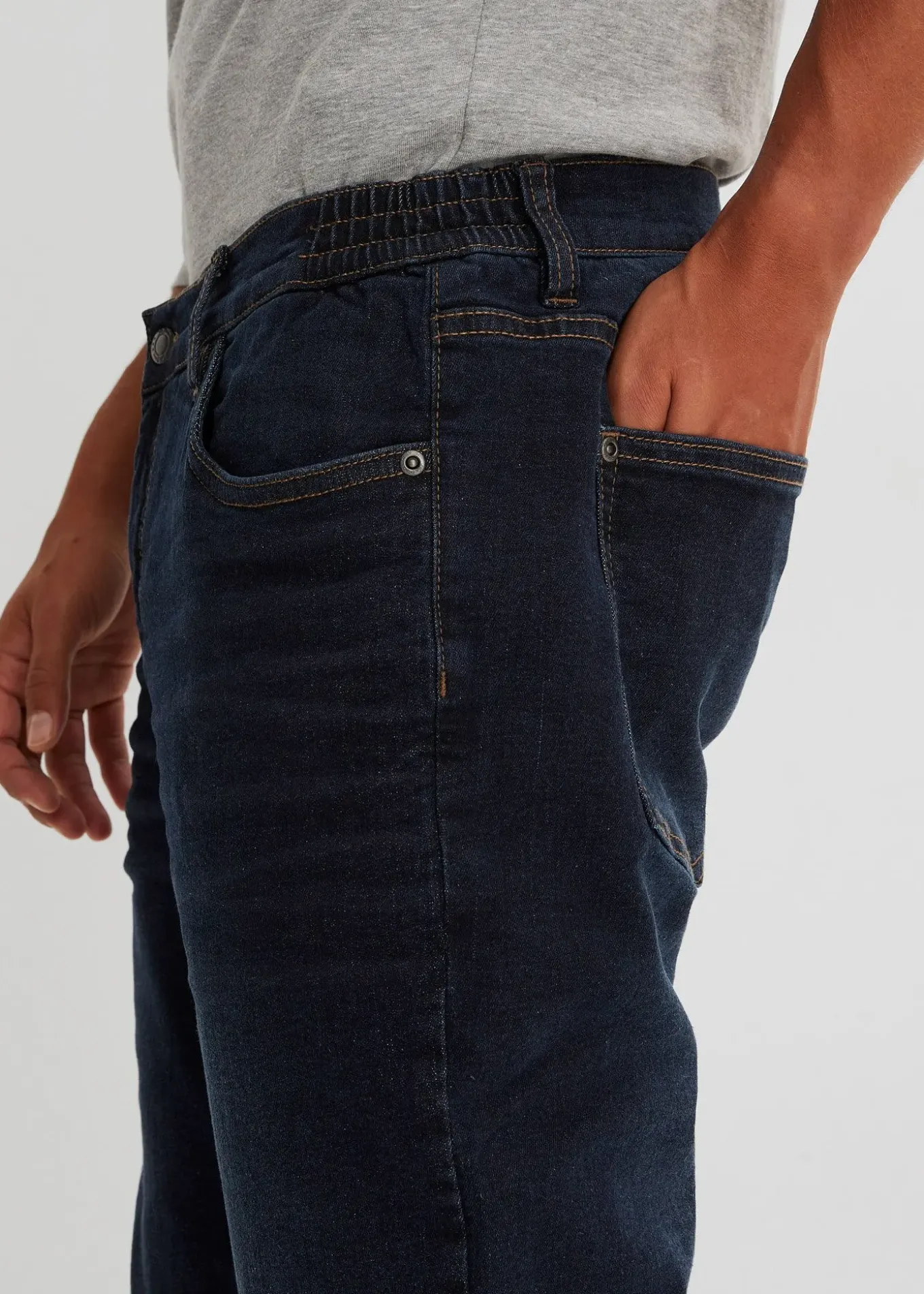 Jean extensible loose, taille élastiquée, doublure chaude, droit