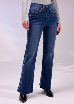 Jean flare taille haute avec rivets