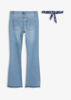 Jean flare taille mi-haute avec ceinture à nouer (ens. 2 pces)