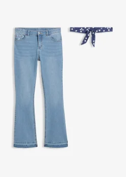 Jean flare taille mi-haute avec ceinture à nouer (ens. 2 pces)