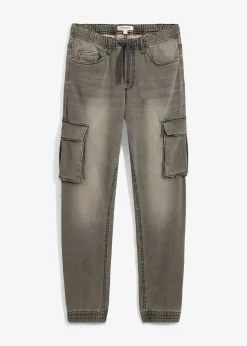Jean jogger droit, slim, à taille élastiquée et poches cargo