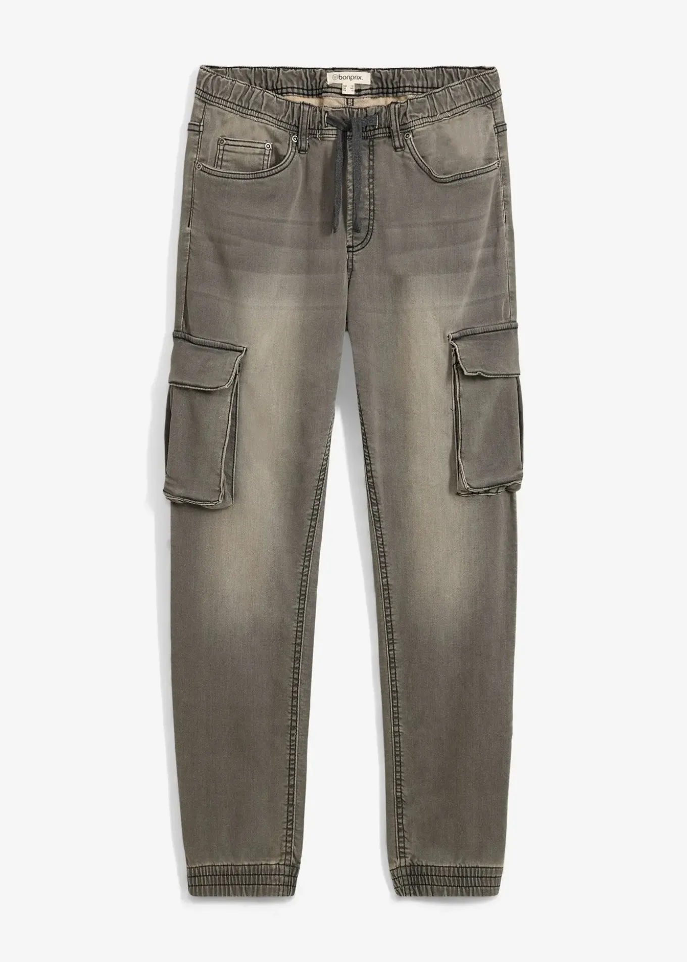 Jean jogger droit, slim, à taille élastiquée et poches cargo