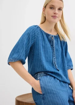 Jean large à taille entièrement élastiquée, coton