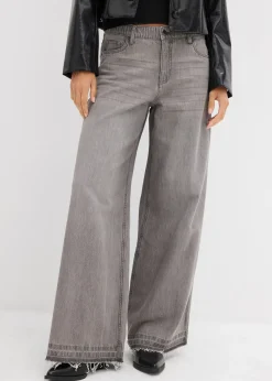 Jean large à taille mi-haute élastiquée