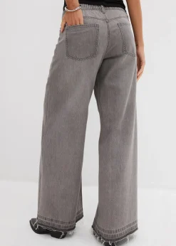 Jean large à taille mi-haute élastiquée