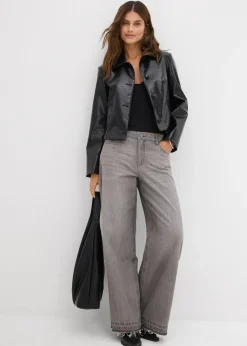 Jean large à taille mi-haute élastiquée