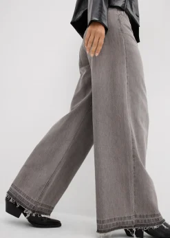 Jean large à taille mi-haute élastiquée