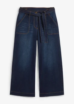 Jean large raccourci, taille haute élastiquée