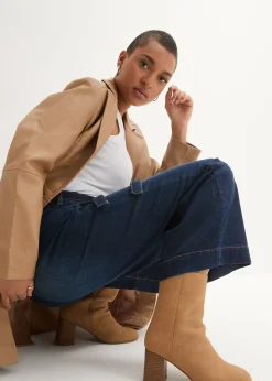 Jean large raccourci, taille haute élastiquée