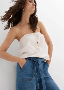 Jean large raccourci, taille haute élastiquée