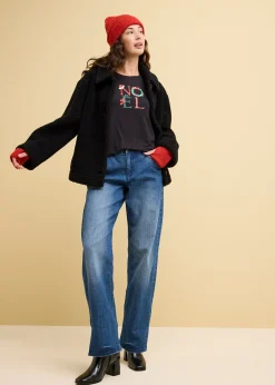 Jean large, taille haute et élastiquée