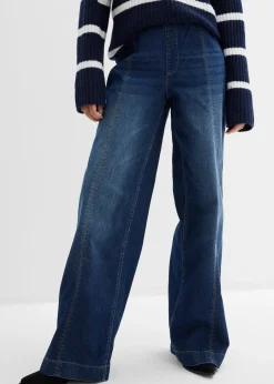 Jean large taille haute élastiquée, long