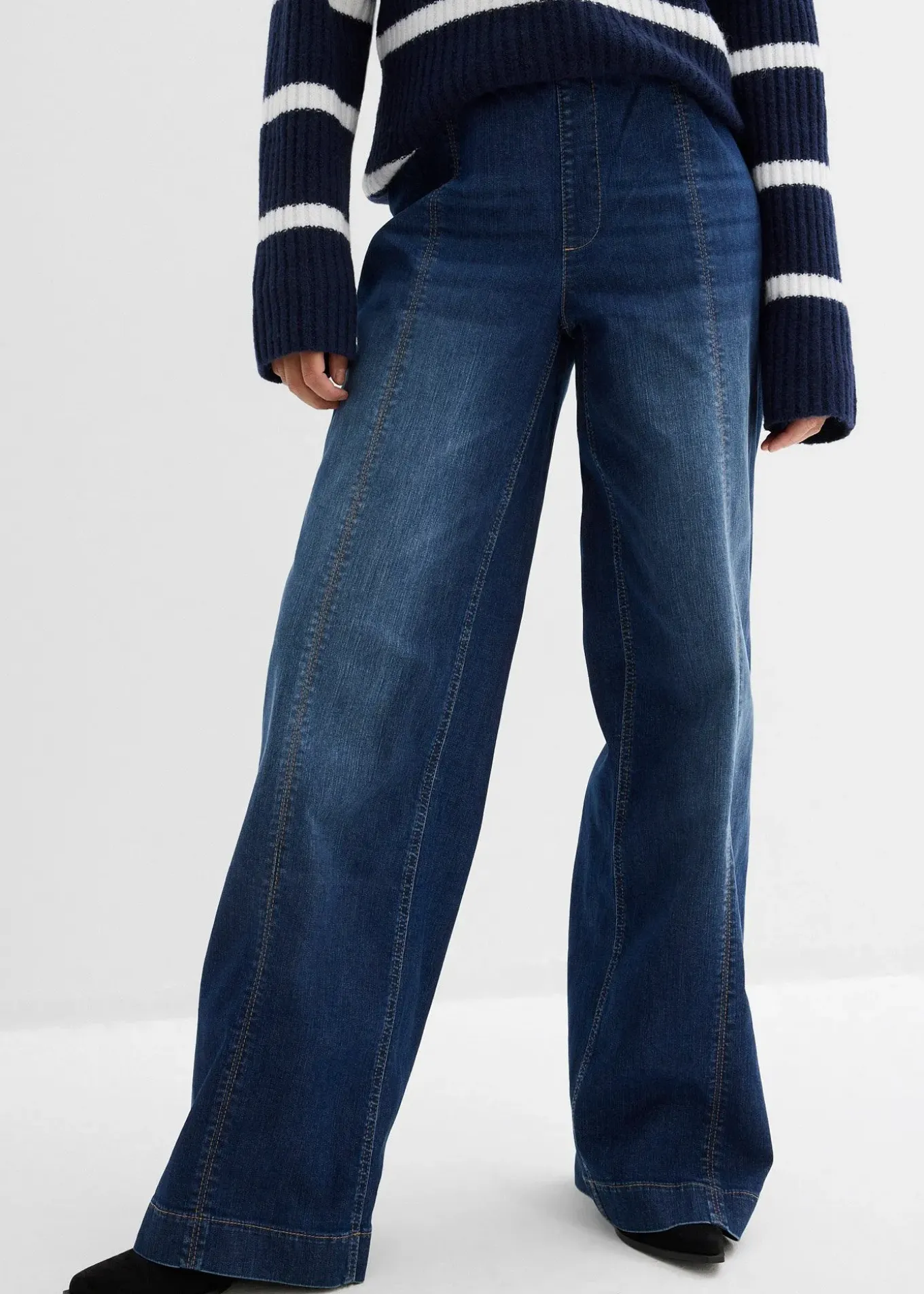 Jean large taille haute élastiquée, long