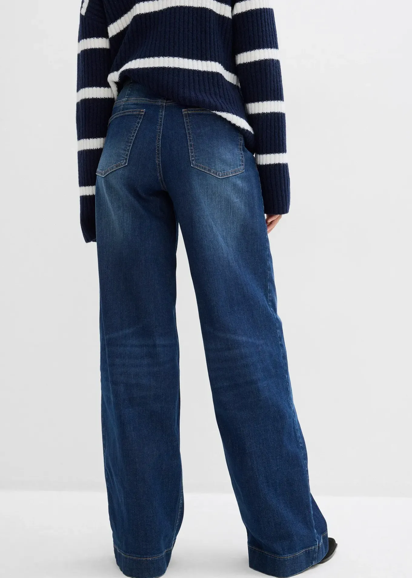 Jean large taille haute élastiquée, long