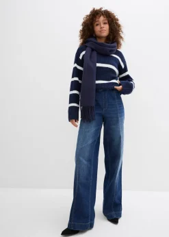 Jean large taille haute élastiquée, long