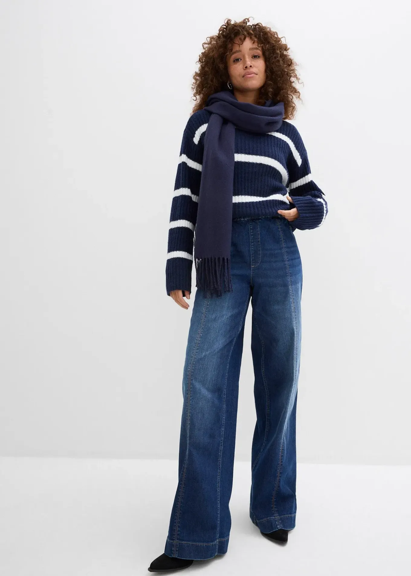 Jean large taille haute élastiquée, long