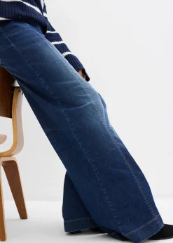 Jean large taille haute élastiquée, long