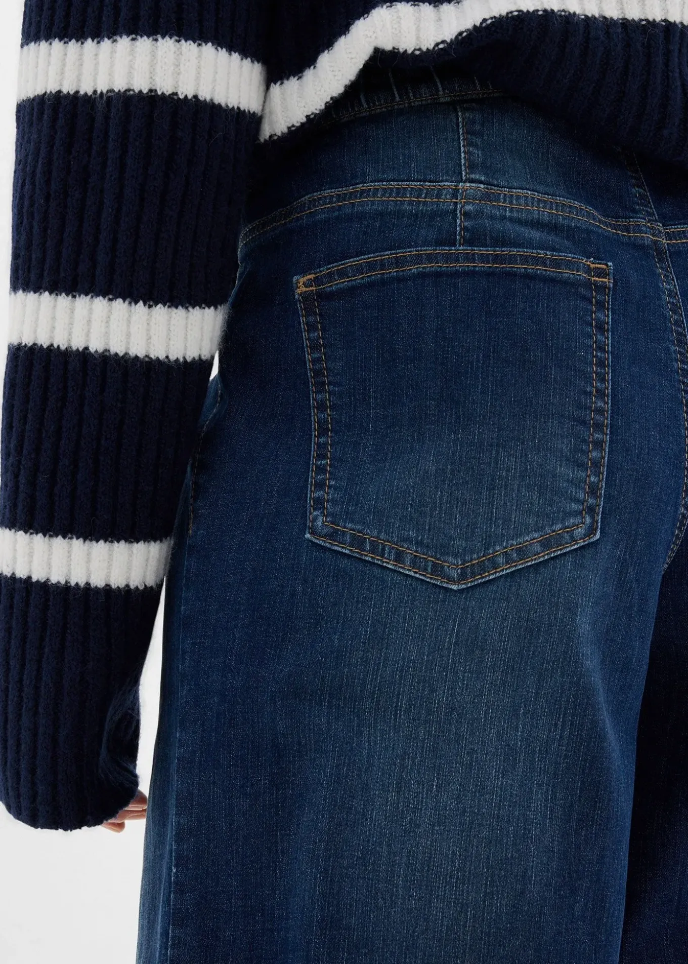 Jean large taille haute élastiquée, long