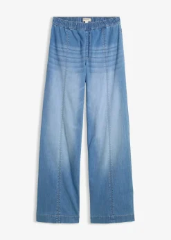 Jean large taille haute élastiquée, long