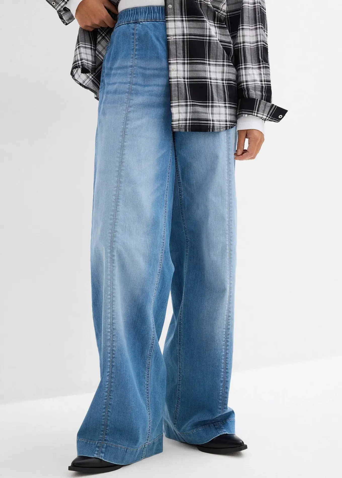 Jean large taille haute élastiquée, long