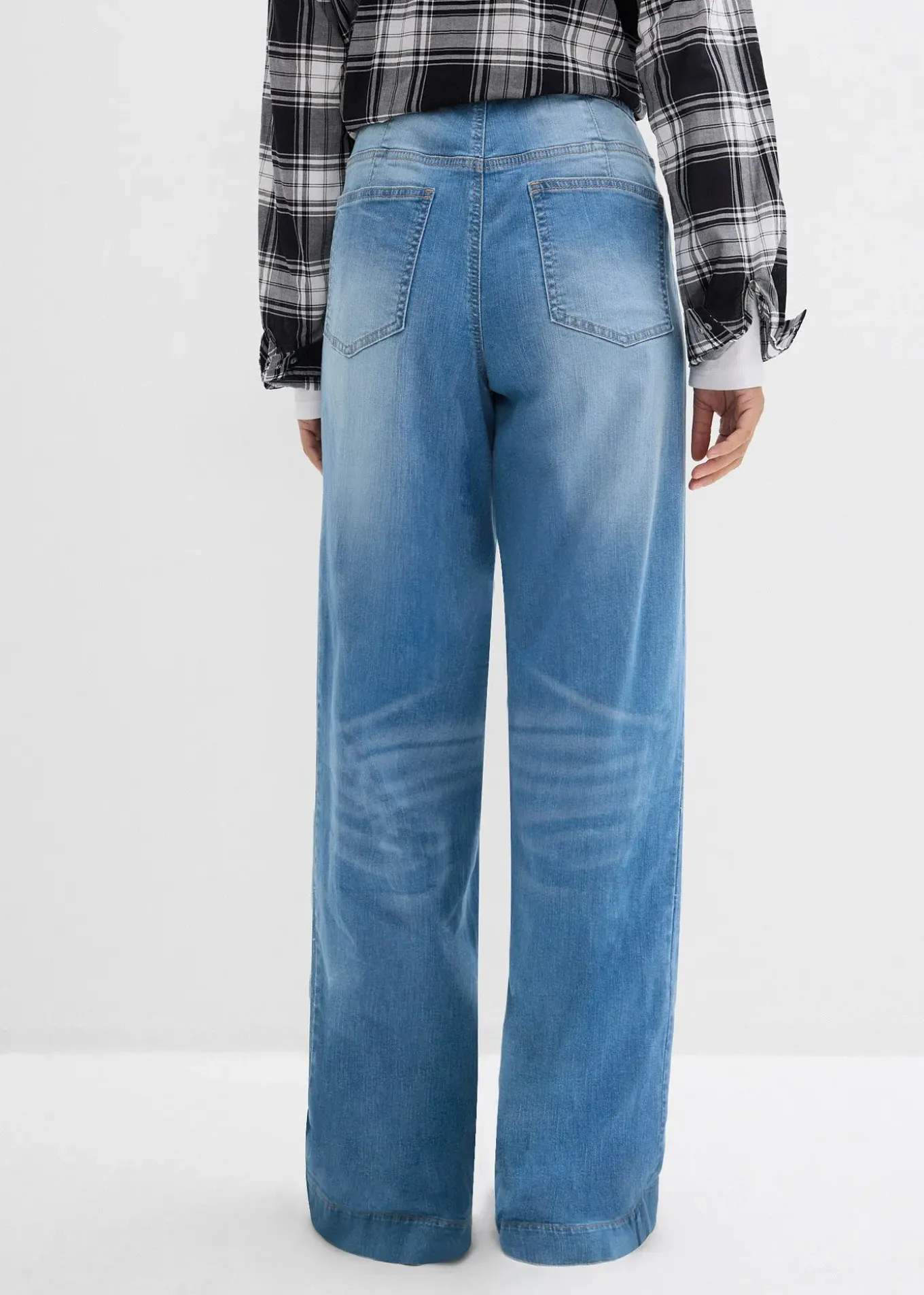 Jean large taille haute élastiquée, long