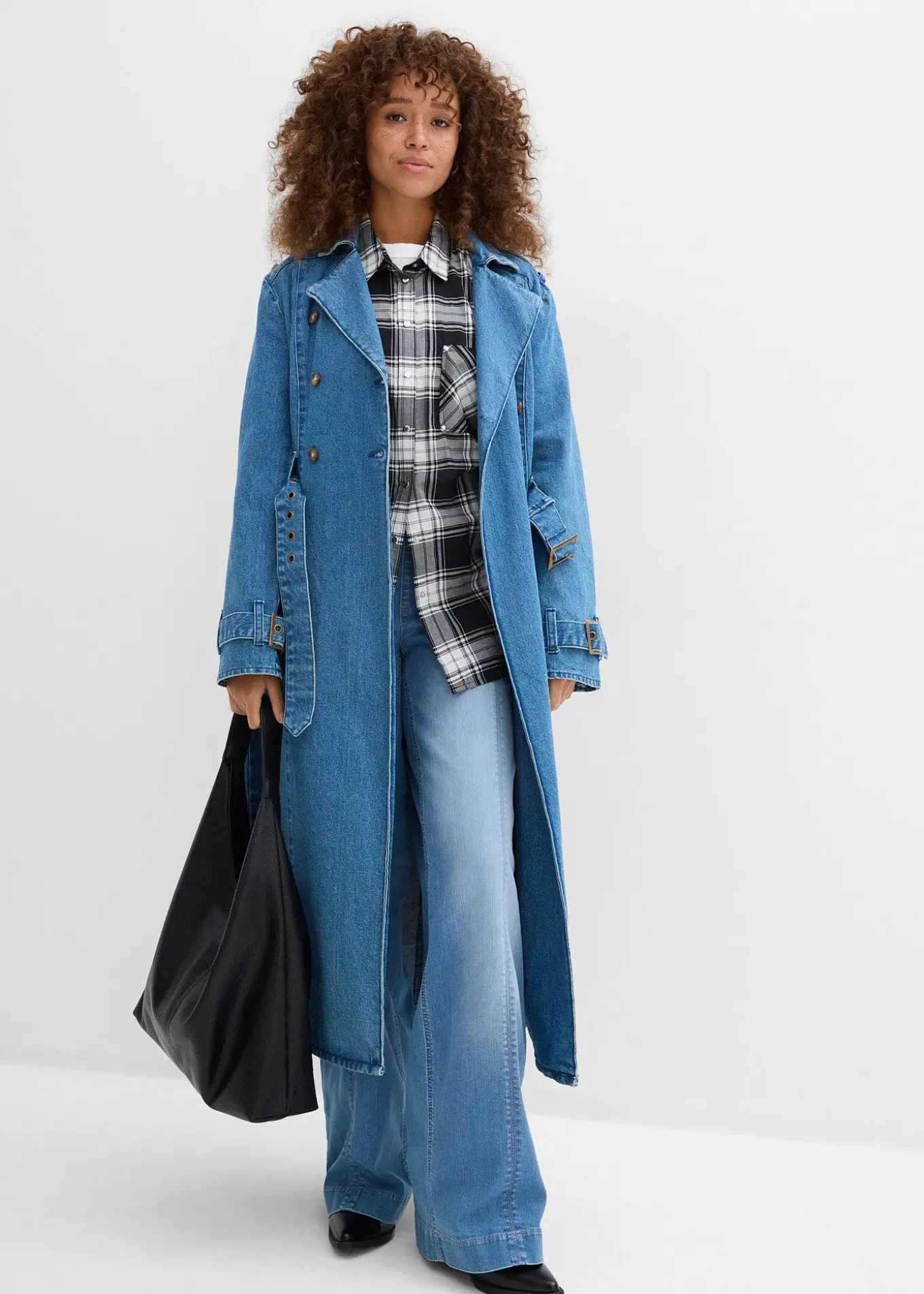 Jean large taille haute élastiquée, long