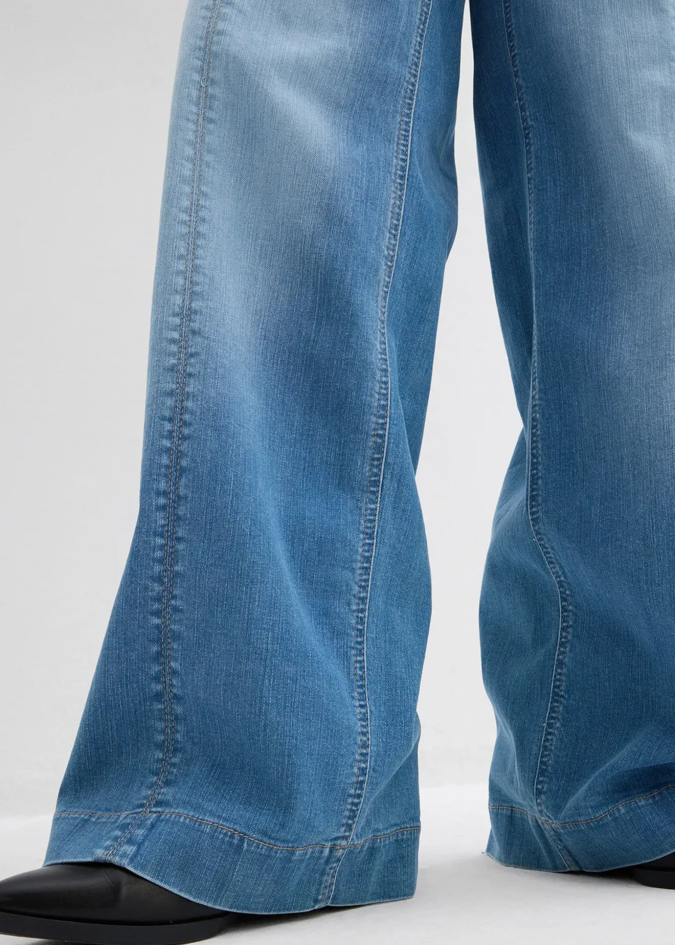 Jean large taille haute élastiquée, long