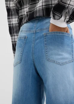 Jean large taille haute élastiquée, long