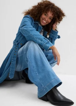 Jean large taille haute élastiquée, long