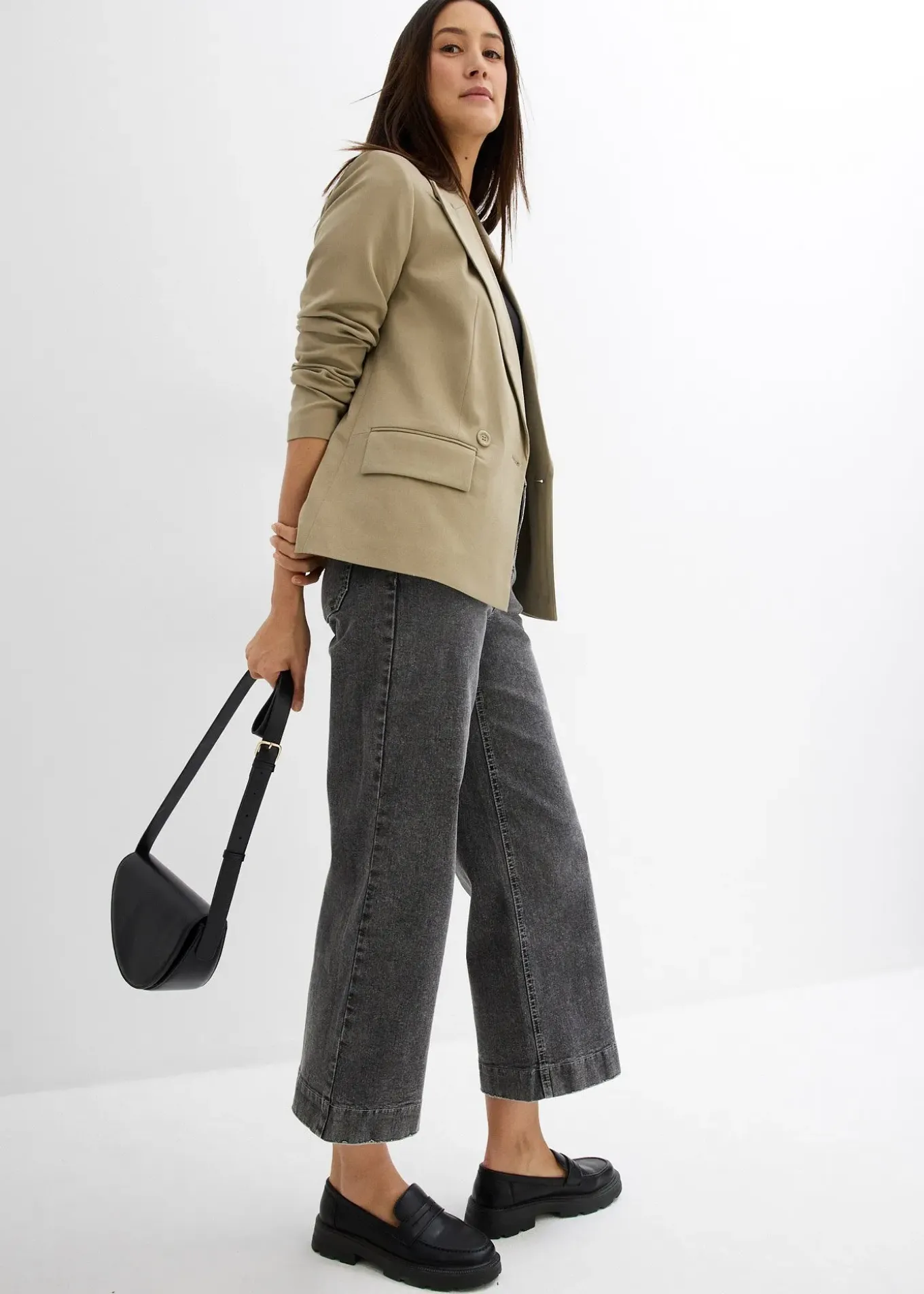 Jean large, taille haute, raccourci