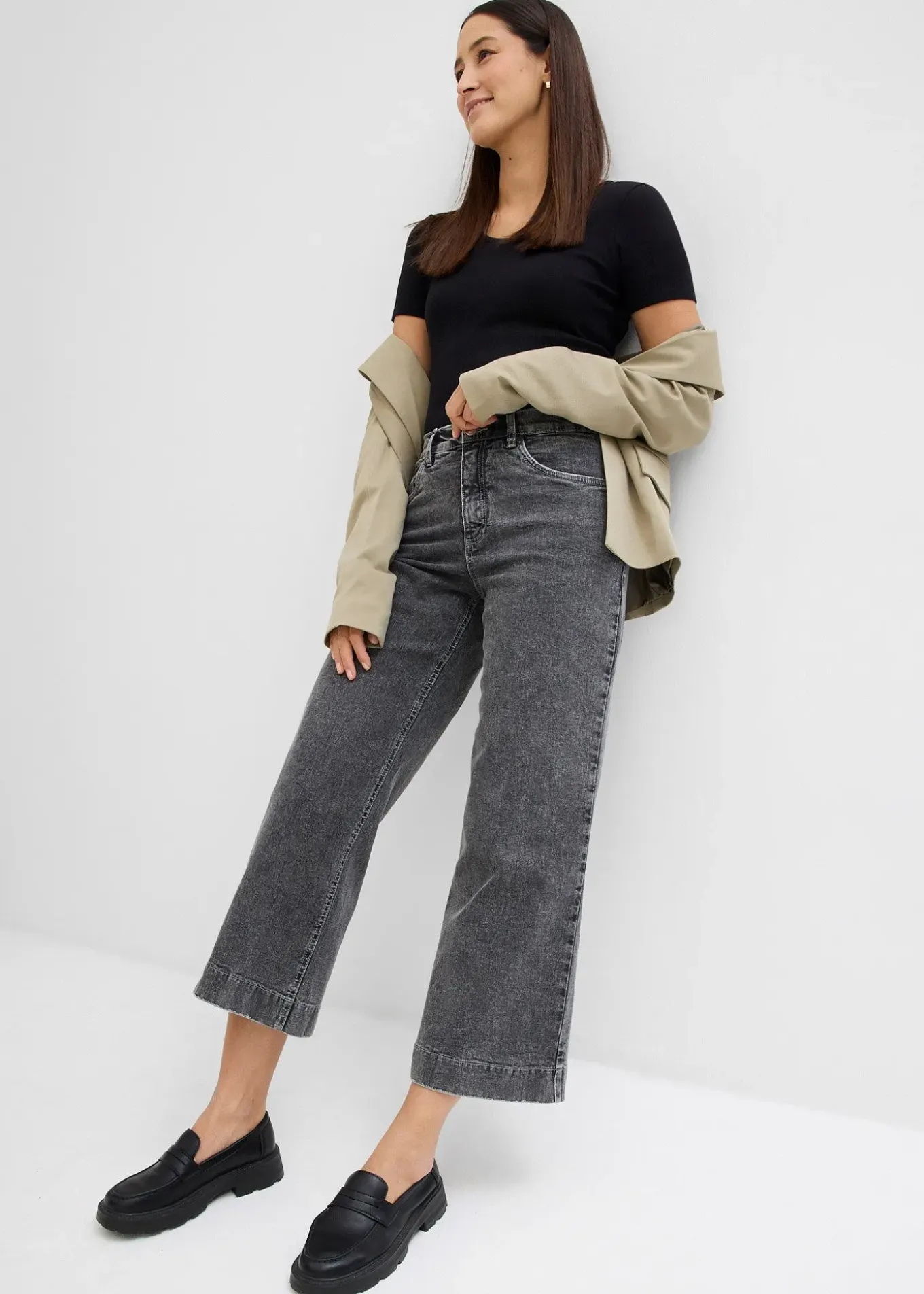 Jean large, taille haute, raccourci