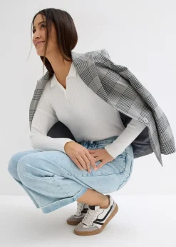 Jean large, taille haute, raccourci