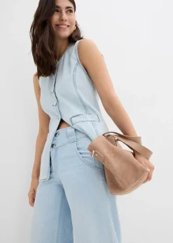 Jean large taille haute, toile ultra-douce