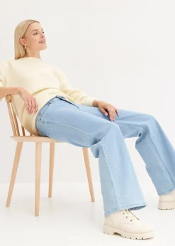 Jean large taille mi-haute, extensible