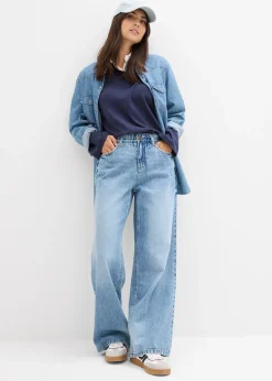 Jean large, taille mi-haute, en denim peu extensible