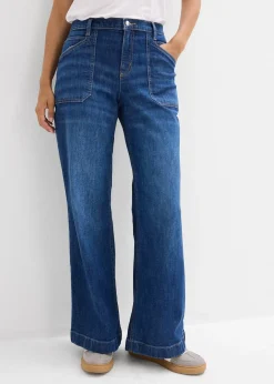 Jean large taille mi-haute avec poches plaquées