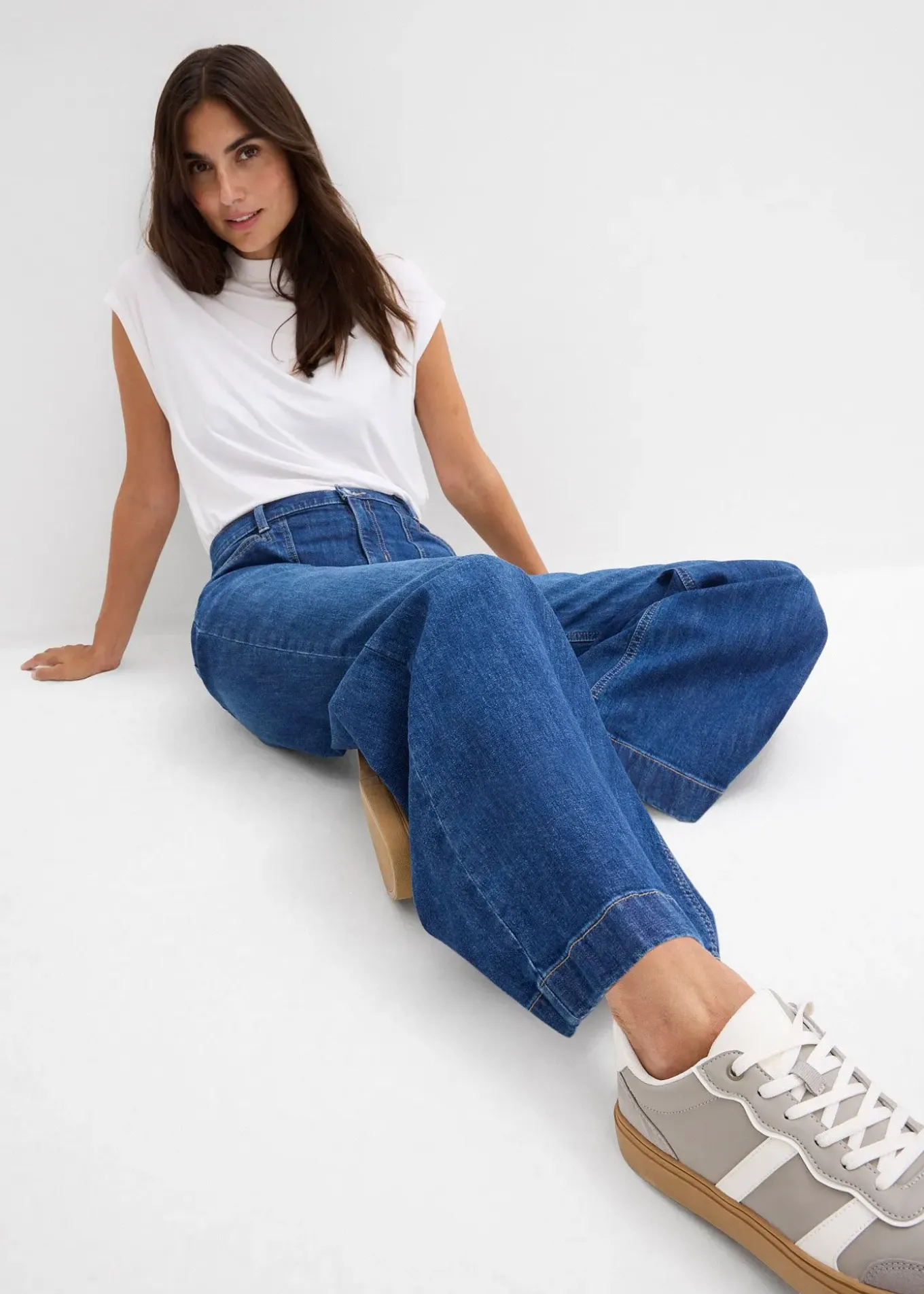 Jean large taille mi-haute avec poches plaquées