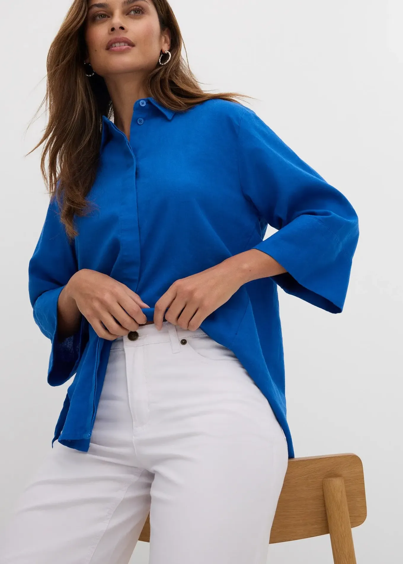 Jean large taille mi-haute, extensible