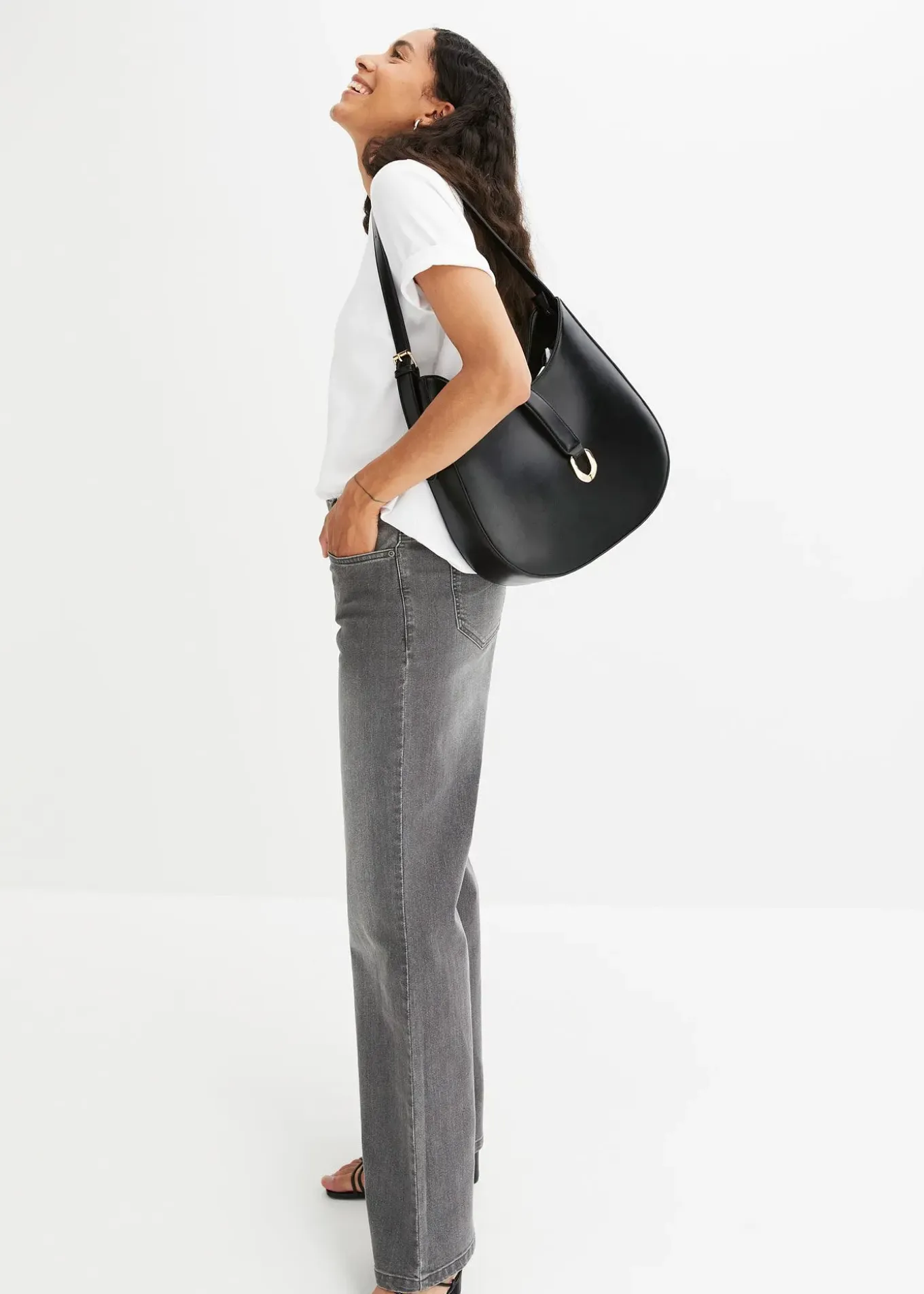 Jean large taille mi-haute, extensible