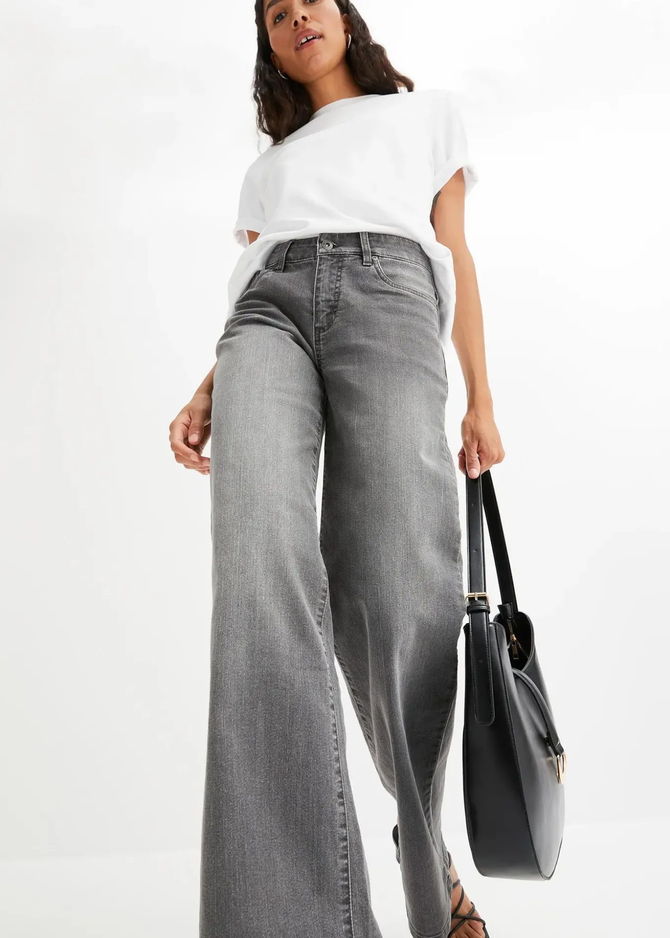 Jean large taille mi-haute, extensible