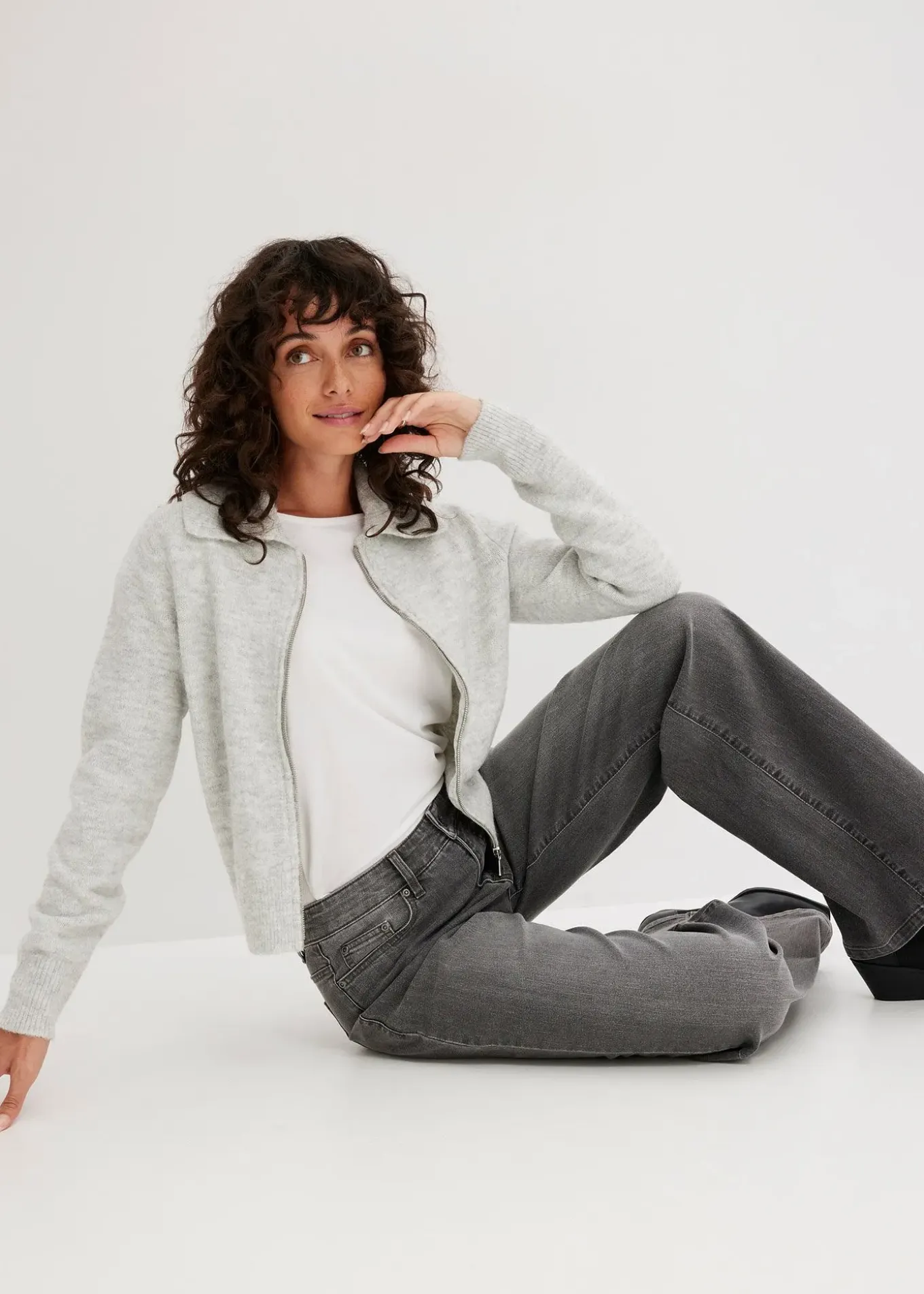 Jean large taille mi-haute, extensible