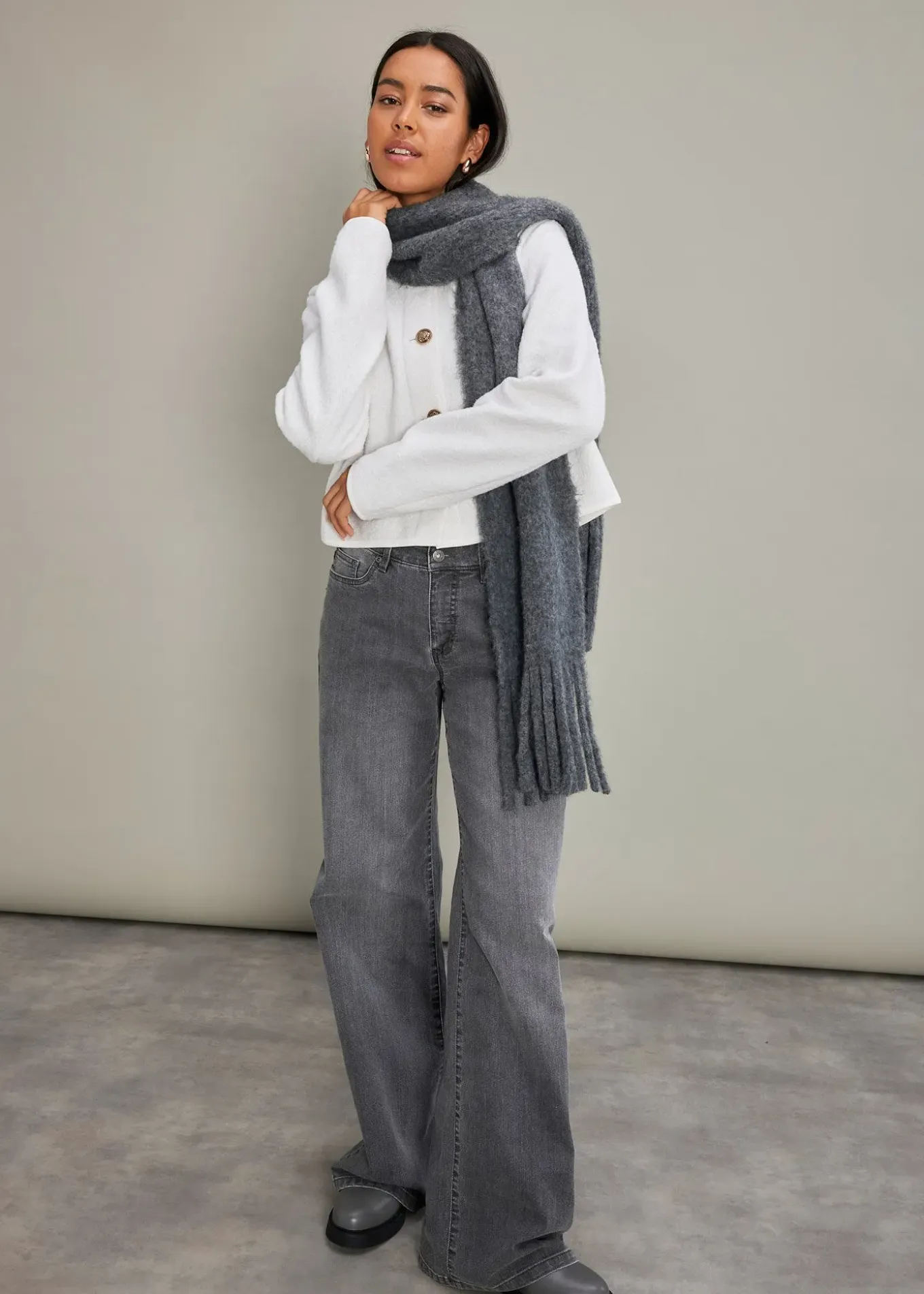 Jean large taille mi-haute, extensible