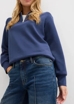 Jean large taille mi-haute, long