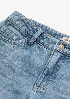 Jean large taille mi-haute, longueur sol, peu extensible