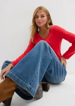 Jean large taille mi-haute, long