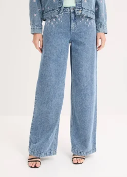 Jean large taille mi-haute, coton