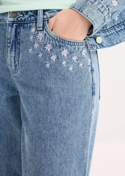 Jean large taille mi-haute, coton