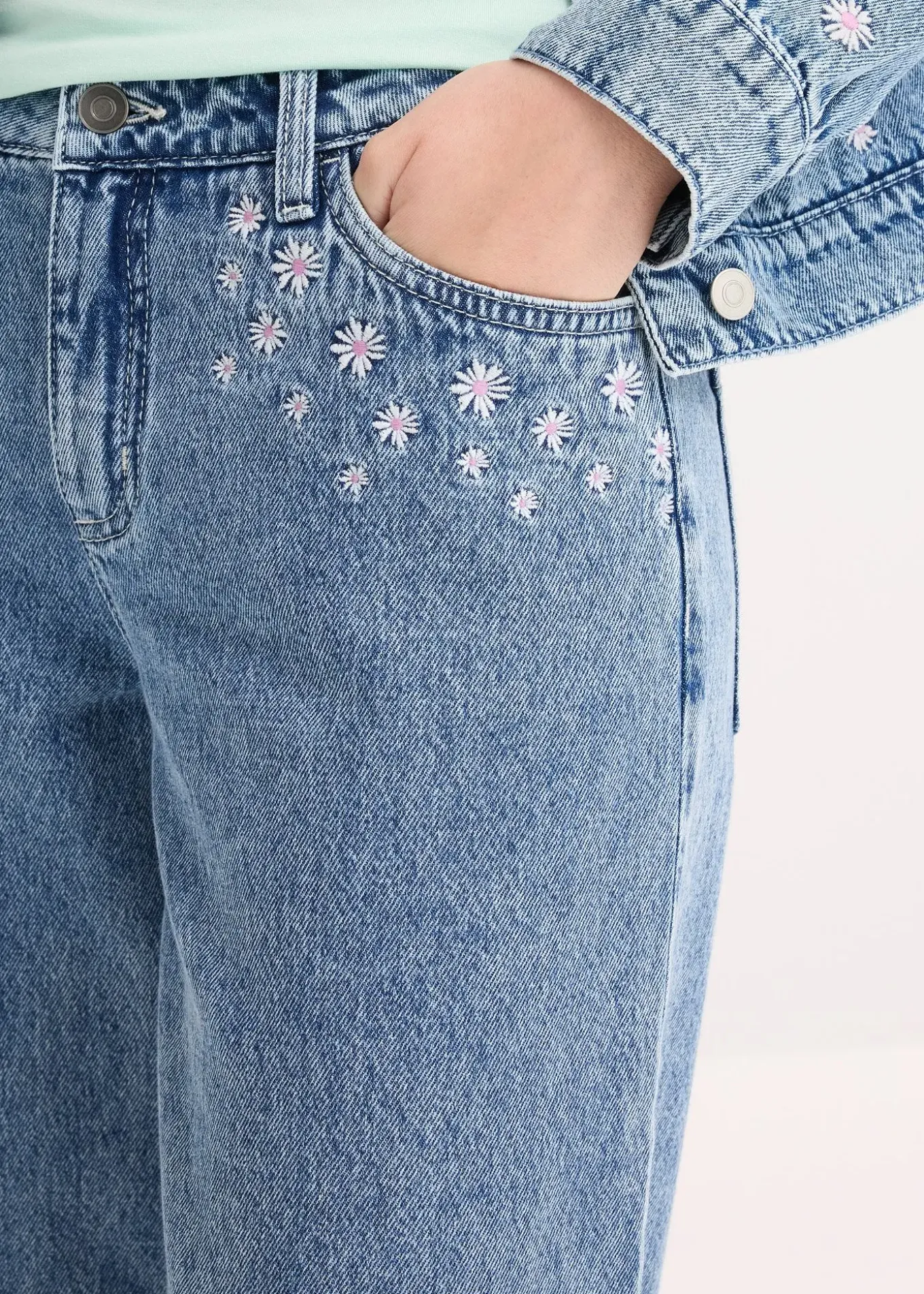 Jean large taille mi-haute, coton