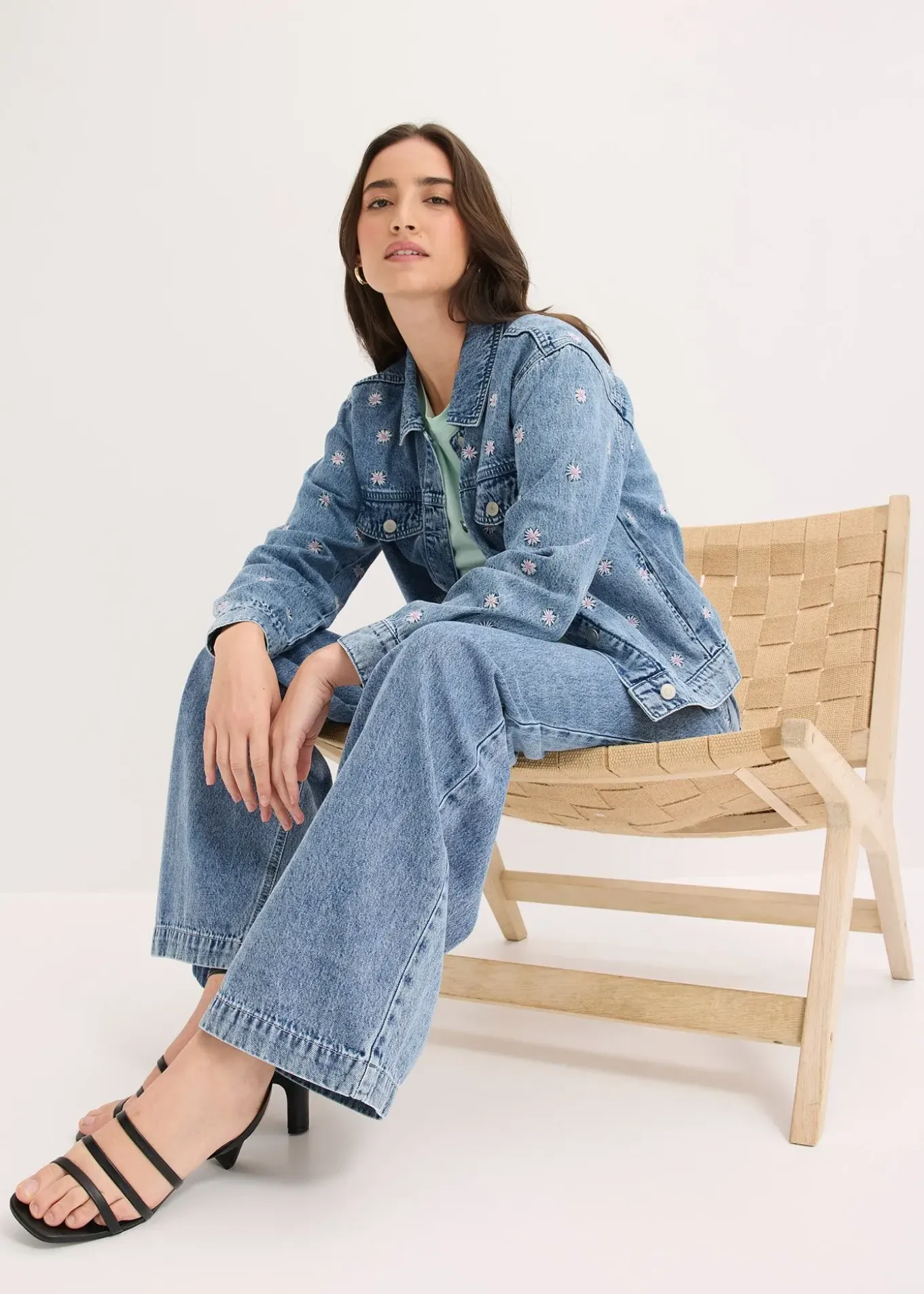 Jean large taille mi-haute, coton