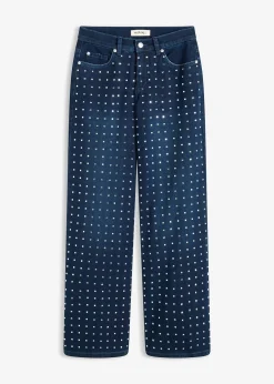 Jean large taille mi-haute avec strass